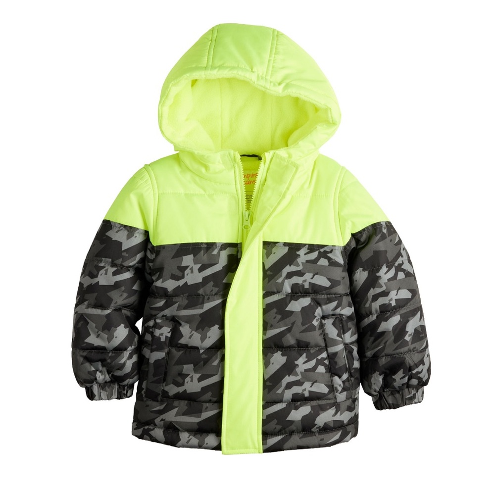 Jumping Beans Neon Yellow and Gray Camo Puffer Jacket